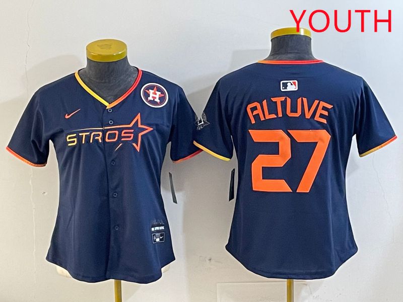 Youth Houston Astros 27 Altuve Drak Blue Three generations Joint Name 2025 Nike MLB Jersey style 41011